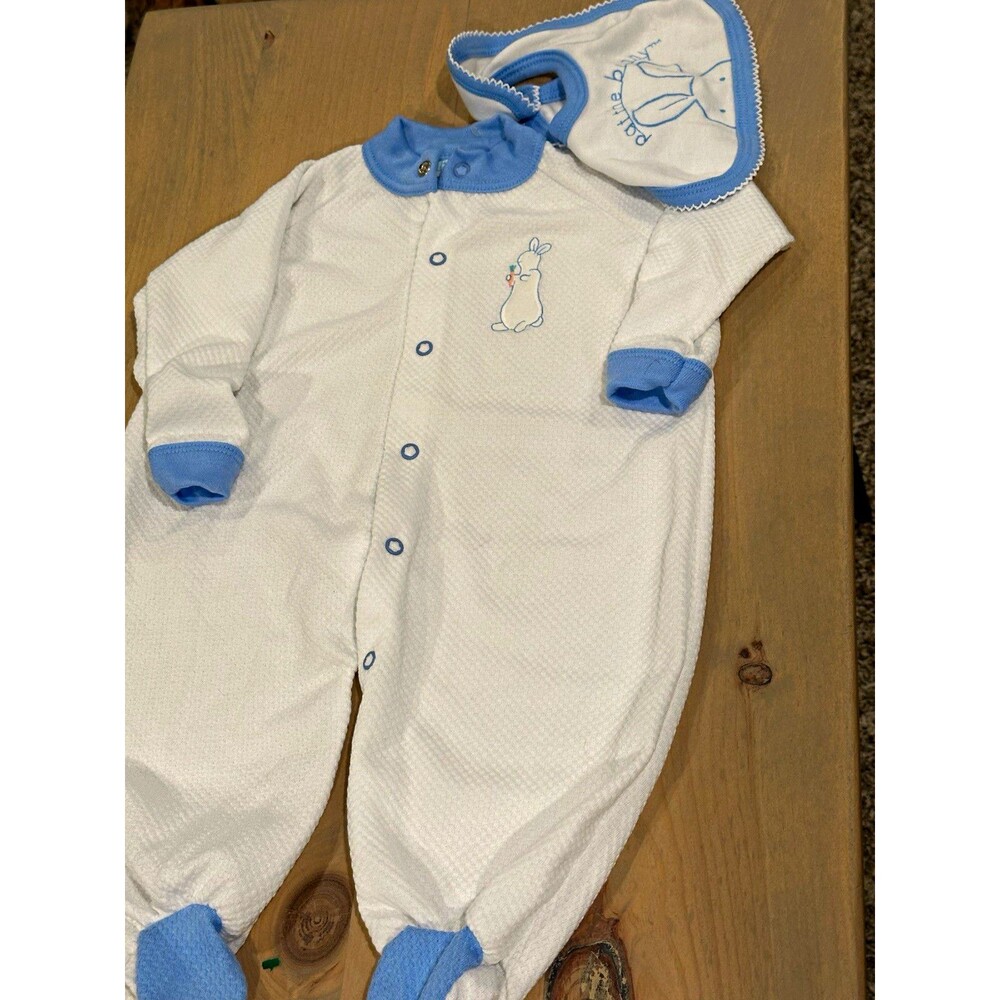 Vintage NWOT BabyGro White Pat the Bunny Sleeper w/ Bib Large 9-12 months baby